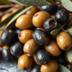 Különböző fajtájú olívabogyók mediterrán környezetben.