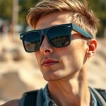 Férfi Polaroid napszemüvegben, stílusos megjelenés, napsütéses környezetben.