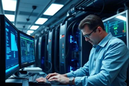 Számítógép rendszergazda monitoring és karbantartás közben