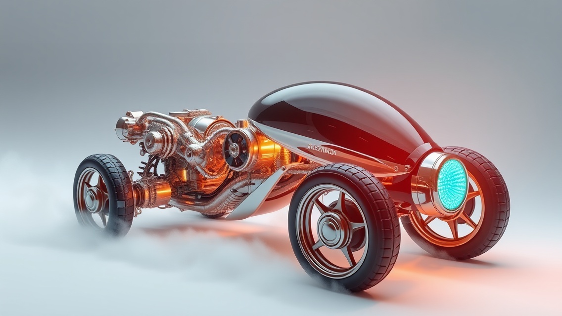 Pneumatikus motor sűrített levegővel működő futurisztikus jármű
