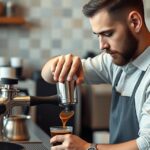 Barista készít eszpresszót egy kávézóban