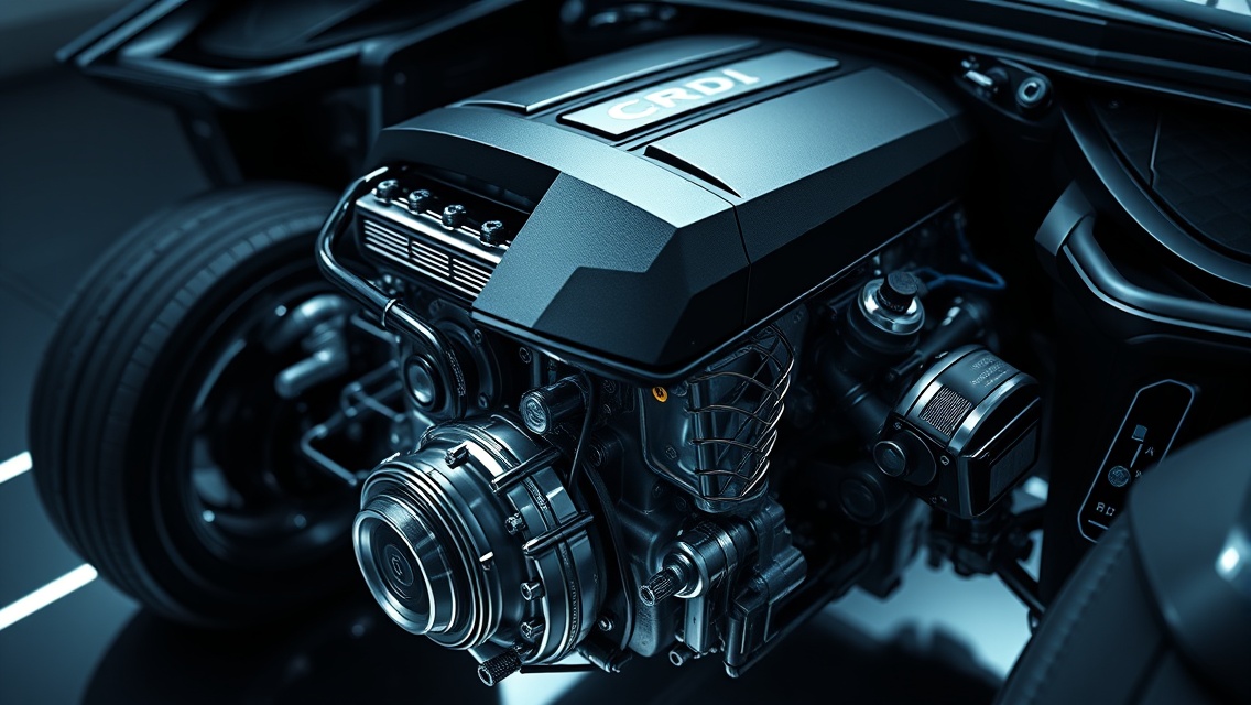 CRDI dízelmotor részlete, korszerű autóipari technológia