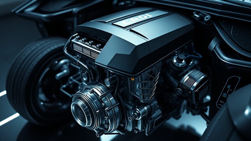 CRDI dízelmotor részlete, korszerű autóipari technológia