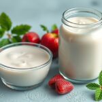 Kaukázusi kefir és friss eper, probiotikumok forrása.