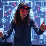 Nő gesztusvezérléssel irányítja a digitális technológiát a Kinect segítségével.