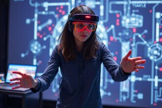 Nő gesztusvezérléssel irányítja a digitális technológiát a Kinect segítségével.