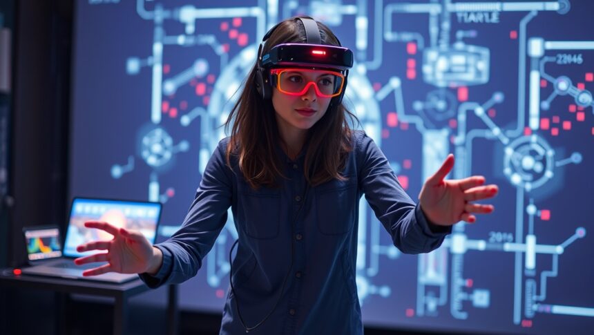 Nő gesztusvezérléssel irányítja a digitális technológiát a Kinect segítségével.