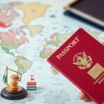 Útlevél, jogi egyensúly és globális térkép sulalvanyokkal