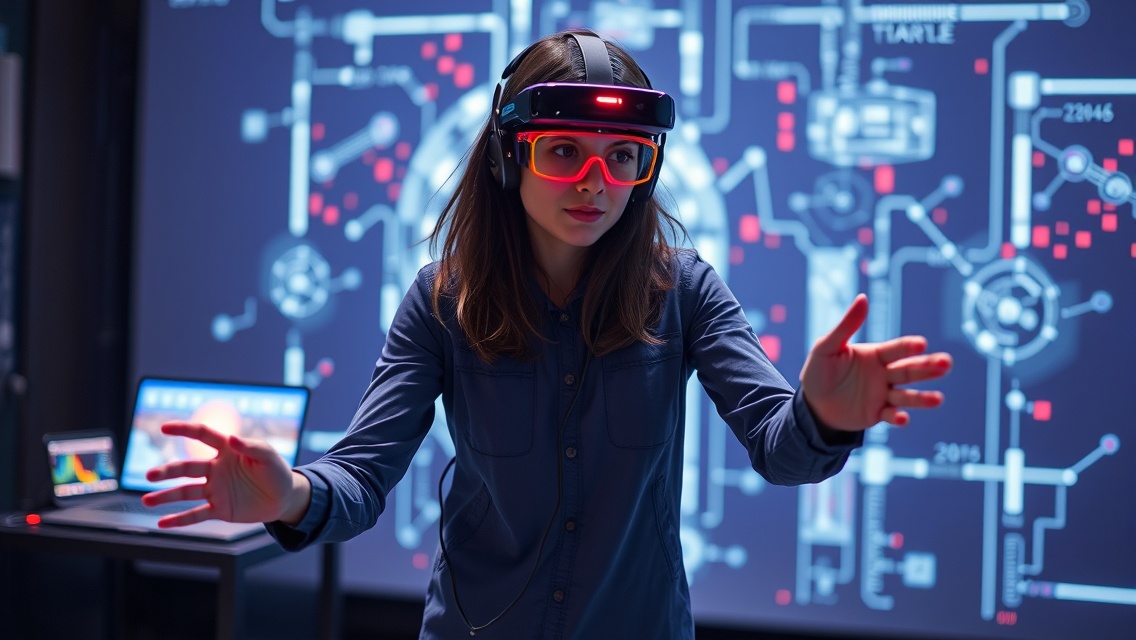 Nő gesztusvezérléssel irányítja a digitális technológiát a Kinect segítségével.